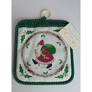 Vintage America's‎ Sampler Potholder Santa Claus Christmas Quilted Green